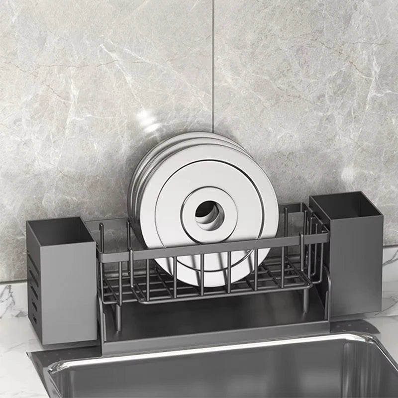 WISH Kitchen Sink Organizer Rack - Plastic Self-Draining Shelf For Soap, Sponge, Dishcloth, Towel, With Filter Basket Oasis Select