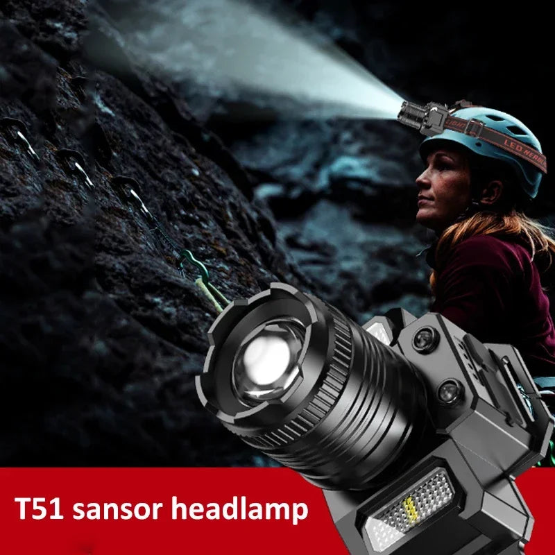KDULIT Powerful LED Induction Headlamp Rotating Zoom USB Rechargeable Head Flashlight Outdoor Camping Fishing Headlight Oasis Select
