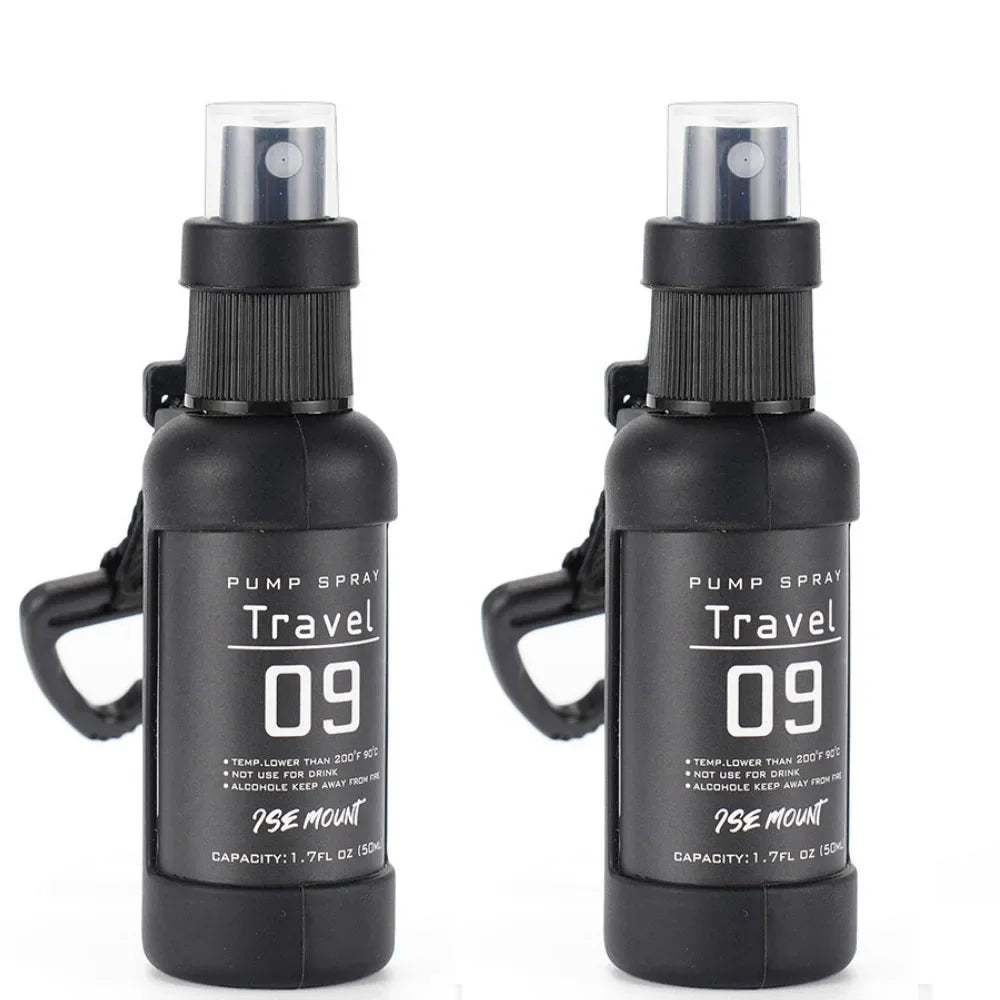 50ml Portable Tactical Spray Bottle Outdoor Camping Hiking Alcohol Dispenser Refillable Empty Bottle Survival Tool Black Oasis Select 2pc black