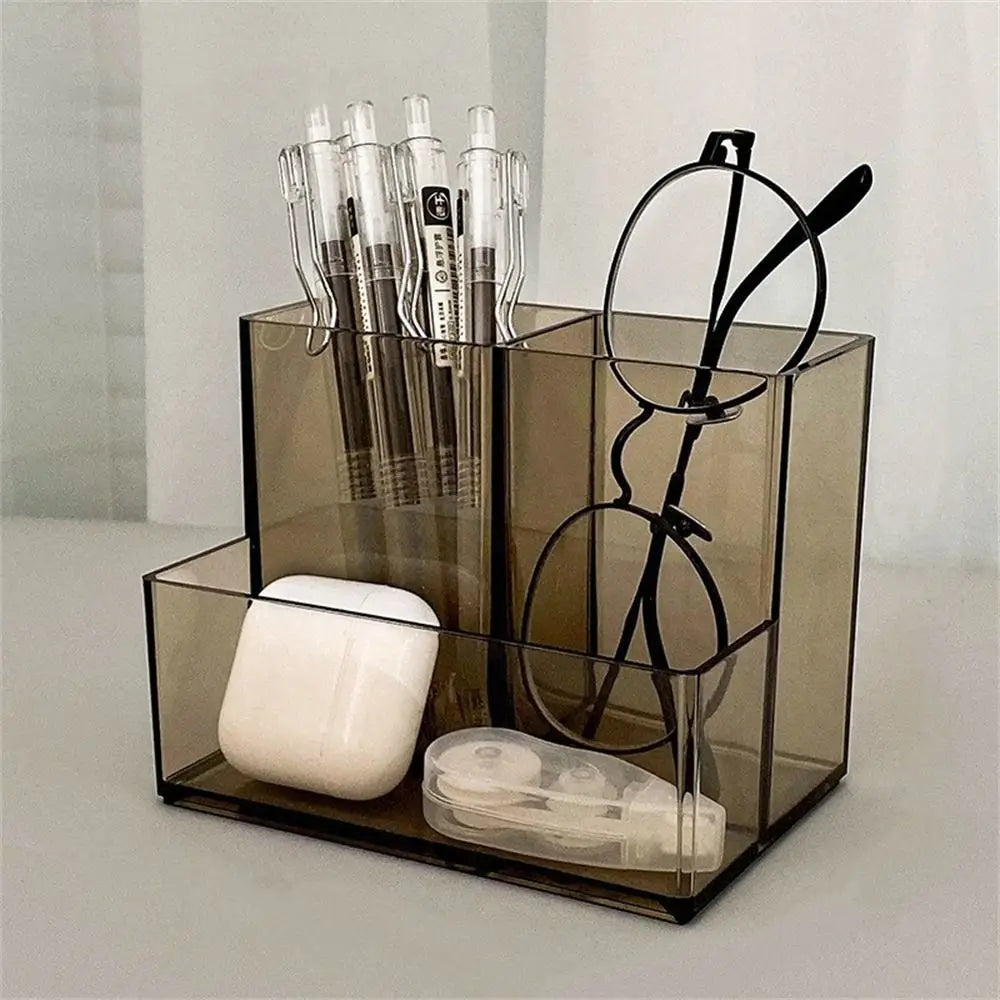 Large Capacity Desk Pen Holder Pen Stand Transparent Stationery Organizer 5-Grid Acrylic Pencil Storage Box Cosmetic Organizer Oasis Select gray 3 grid