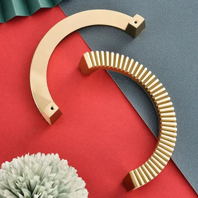 1 Pc New Textured Brass Semi-Circle Cabinet Handle Wardrobe Pull Wine Book Knob Round Furniture Door Handles Oasis Select