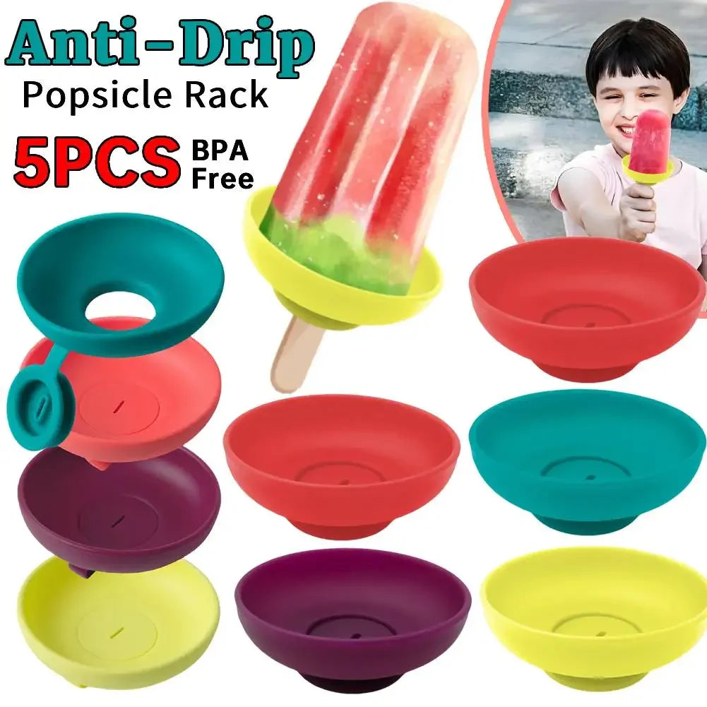 5Pcs Drip-Proof Popsicle Rack Silicone Anti-Drip Ice Cream Bracket Reusable Portable Popsicle Protector for Kid for Summer Days Oasis Select