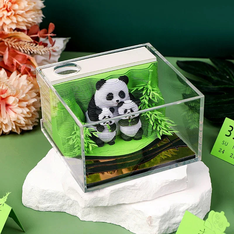 3D Panda Notepad 2025 Calendar 3D Paper Art Notes Notepad ﻿ Paper Engraving Art Sticky Tear Home Office Desktop Decor Oasis Select