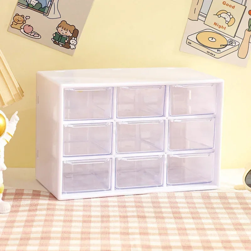 Desktop 9 Grid Storage Boxes Organizer Transparent Small Drawer Partitioned Student Desk Wall-mounted Sundries Storage Box Cute Oasis Select white