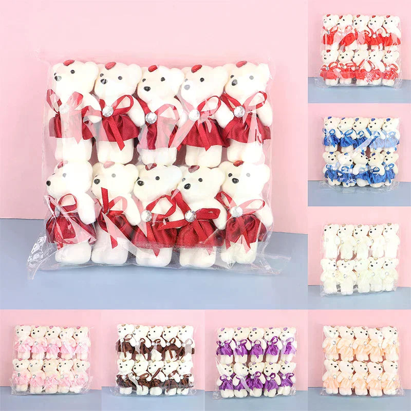 10Pcs 12cm Bear Flower Bouquet Toy Cartoon Doll Teddy Bear Bouquet Graduation Birthday Wedding Gifts Party Decor Oasis Select