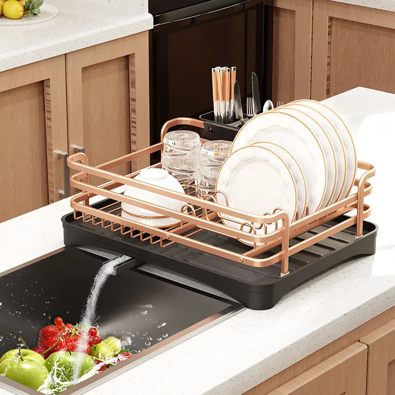 Kitchen Shelf Dish Drain Rack Diversion Drain Dish Rack Multifunctional Household Countertop Single Layer Cutlery Rack Oasis Select