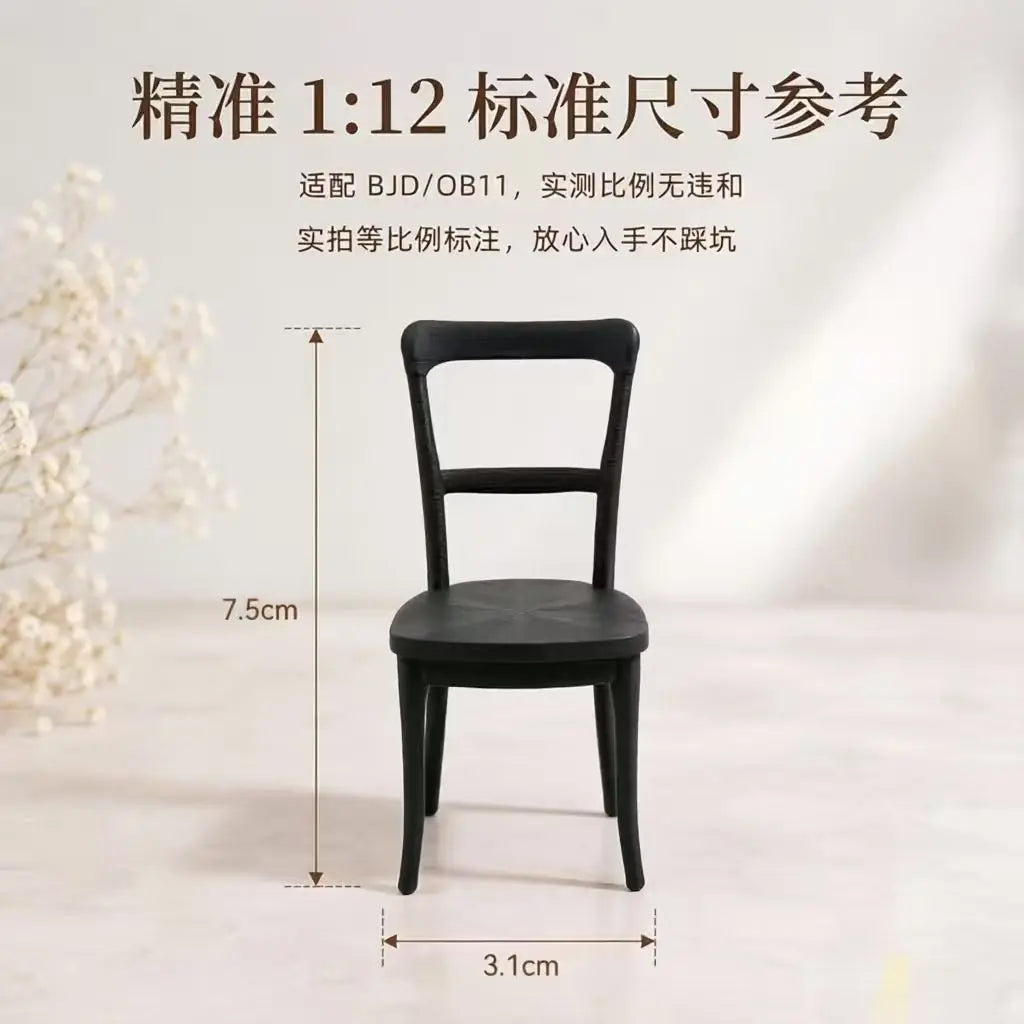 1:12 Retro Miniature Chair Model 3D Printing Diy Dollhouse Sofa Miniature Dollhouse Living Room Furniture Decor Accessories Gift Oasis Select Chair black