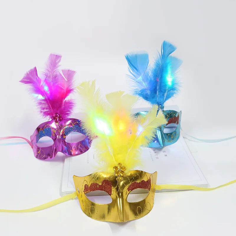 LED Glow Feather Butterfly Masquerade Mask | Venetian Party