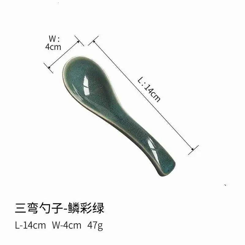 Kiln-fired Spoons Rice Spoons Soup Porridge Dessert Spoons Household Restaurant Oasis Select Scale-colored Green