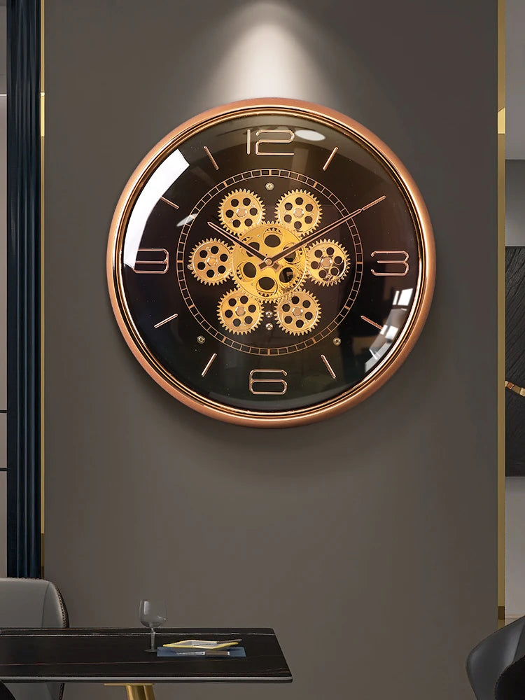New Creative Wall Clock for Living Room Mechanical Light Luxury Wall-mounted Decorative Clock Without Drilling Oasis Select