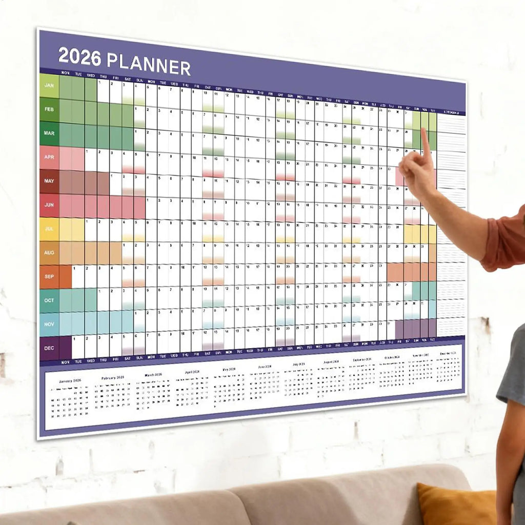 2026 Plan Calendar 29 X 20 Inch Large Notebook with Tip Labels And Sticker Wall Decor Planner for Mental Study School Task Home Oasis Select