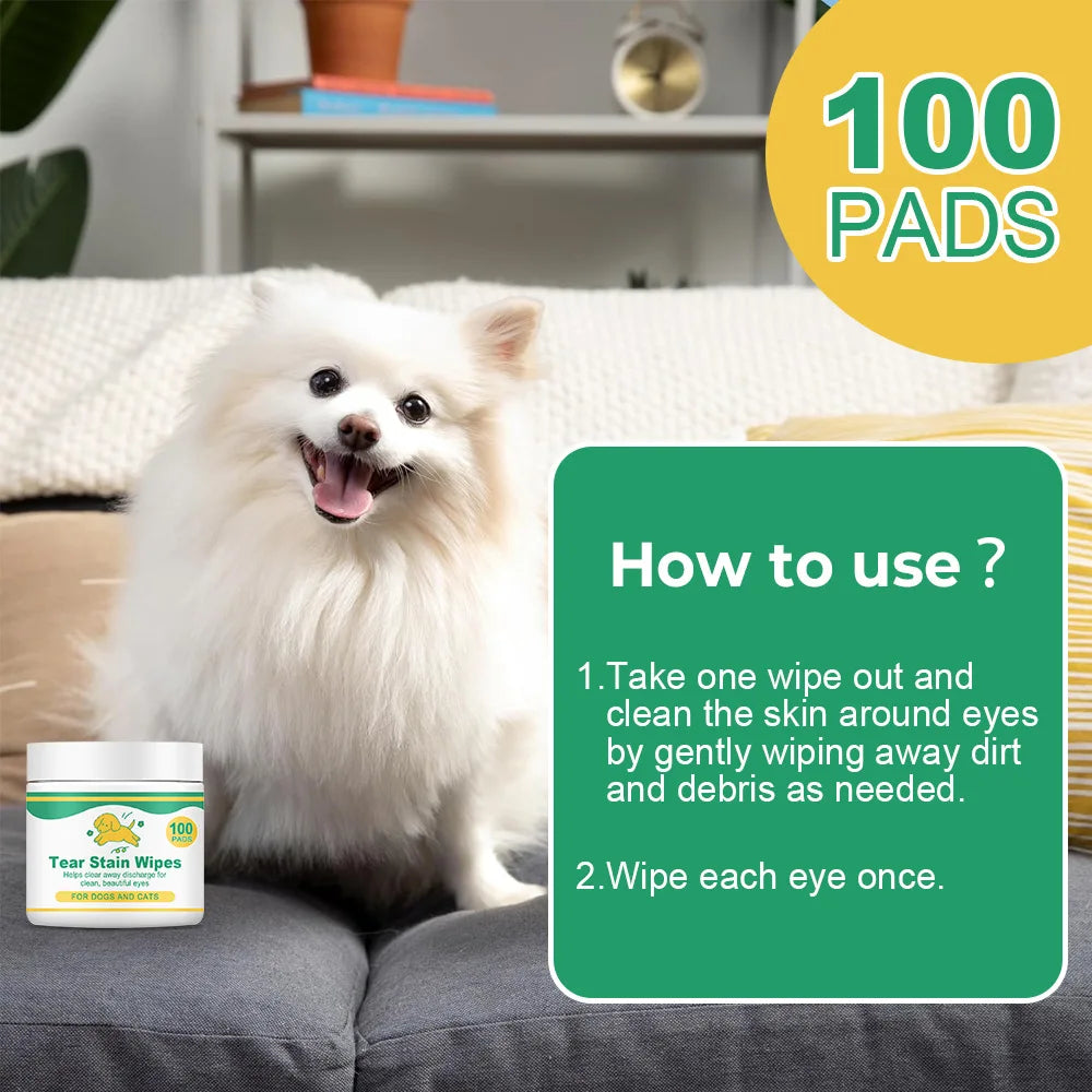 Pet Tear Stain Wipes 100 Pads – Vitamin B5 & C for Dogs & Cats Pet Eye Wipes Oasis Select