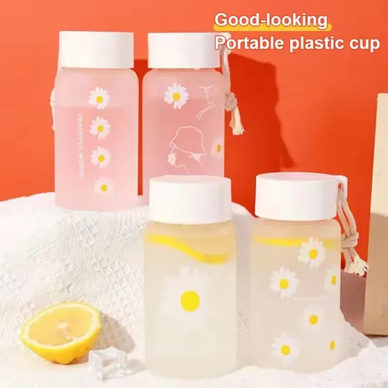 Small Daisy Frosted Plastic Mug Transparent Portable Travel Tea Cup BPA Free Cute Outdoor Girl Water Cup Children Water Bottle Oasis Select