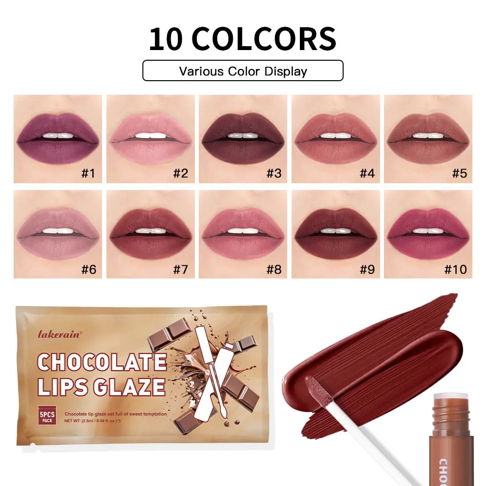5-Pc Chocolate Matte Lip Gloss Set – Waterproof & Moisturizing Matte Lip Gloss Set Oasis Select