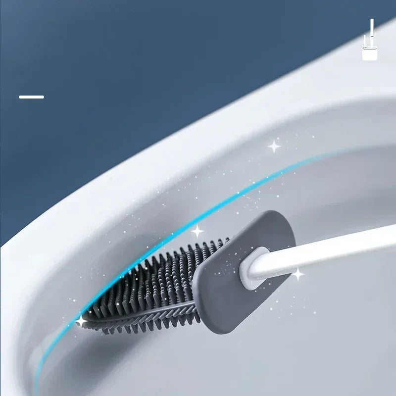 Silicone Toilet Brush Cleaning Brush Flat Head Flexible Wall Mounted Toilet Bowl Cleaner Brush Holder Set for WC Bathroom Oasis Select