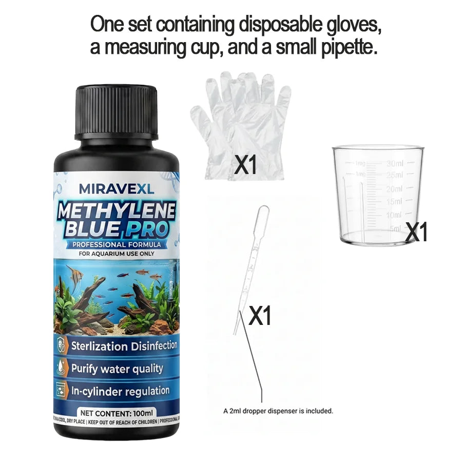 Concentrated Methylene Blue for Fish Aquarium Water Treatment - with Measuring Cup, Dropper & Gloves Oasis Select