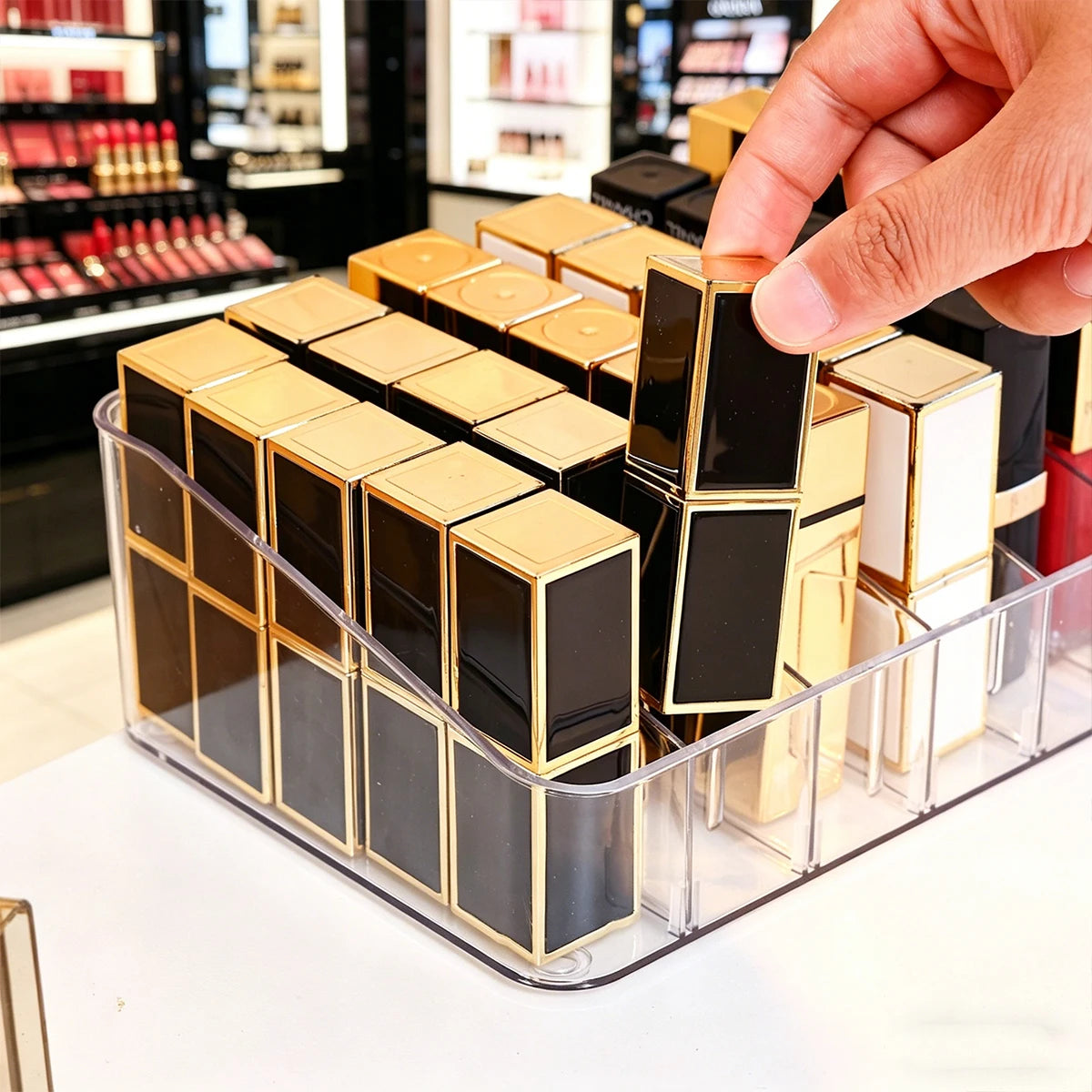 1pc Acrylic 7-Mesh Removable Lipstick Cosmetics Display Box Portable Perfume Nail Polish Desktop/Dresser Organizer Oasis Select