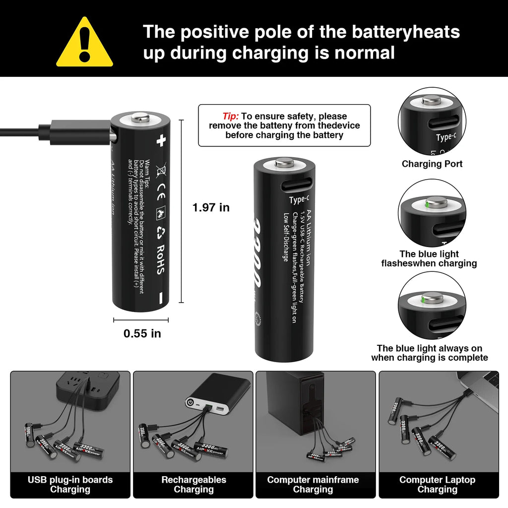 AIPEKE USB Aa rechargeable batteries 3300mWh aa lithium rechargeable batteries 1.5v for Hunting Camera Remote Control Mouse Oasis Select