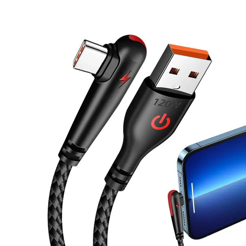 90 Degree USB C Cable Fast Charging Braided 120W Charger Cord TypeC Fast Charging Cord TypeC USB C Cable Right Angle USB C Cable Oasis Select