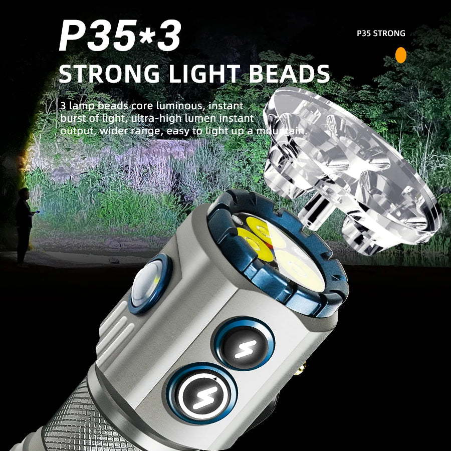 New Upgrade 3 LED Flashlight With RGB Side Lamp Type-C Rechargeable 2000 Lumens Torch Tail Magnet for Camping Hiking Lantern Oasis Select