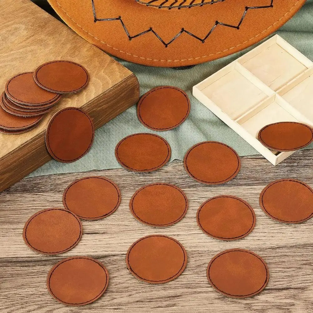 PU Leather Blank Hat Patches 6.3cm Brown – 5 or 10 Pack