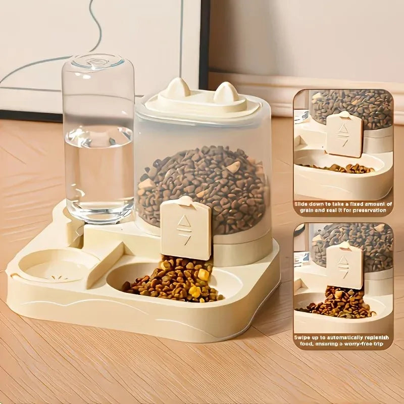 1pcs Transparent 2-in-1 Pet Food Water Bowl Dry Wet Separation Design Durable Plastic Feeder for Cats and Dogs Travel Oasis Select