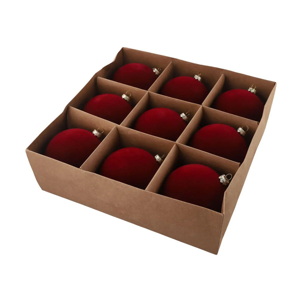 9-Pack Velvet Christmas Ball Ornaments 10cm – Xmas Tree Decor Christmas Ornament Set Oasis Select wine red 9cm