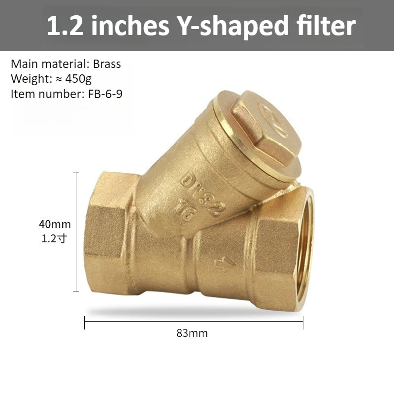 Brass Y-shaped Thickened Filter 2/3/4/6 Points DN8 10 15 20 25 32 40 50 BSP Internal Thread, Used for Water Filter Ball Valve Oasis Select 1.2 inches DN32 Y-strainer