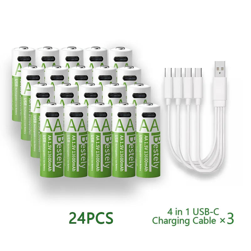 New 1.5V AA13600mAh/AAA8000mAh USB Type-C Rechargeable Lithium Battery for Mouse， Cameras, Electric Toothbrushes, Shavers Oasis Select 24 AA13600 1.5V