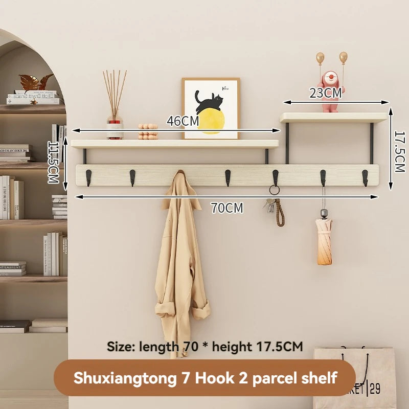 Solid wood clothes hook, multifunctional coat hook on the entrance entrance wall, key hook, wall mounted non perforated row hook Oasis Select Shuxiangtong-7