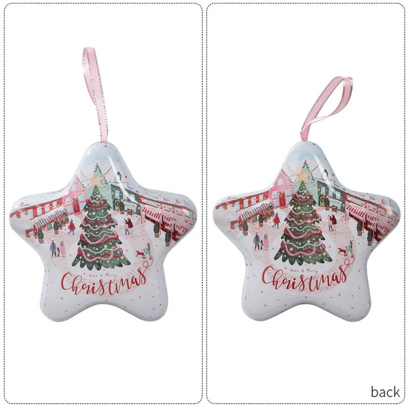 Christmas Tin Box Star Shaped Chocolate Cookies Candy Box With Hanging Rope Christmas Storage Box Ornaments Gifts Oasis Select