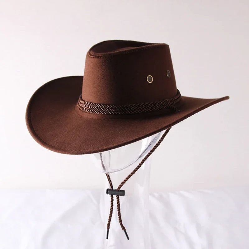 Western Cowboy Hat Vintage Wide Brim, Sun Protection Outdoor Hat for Riding Camping Hiking, Solid Color Jazz Basin Hat Oasis Select