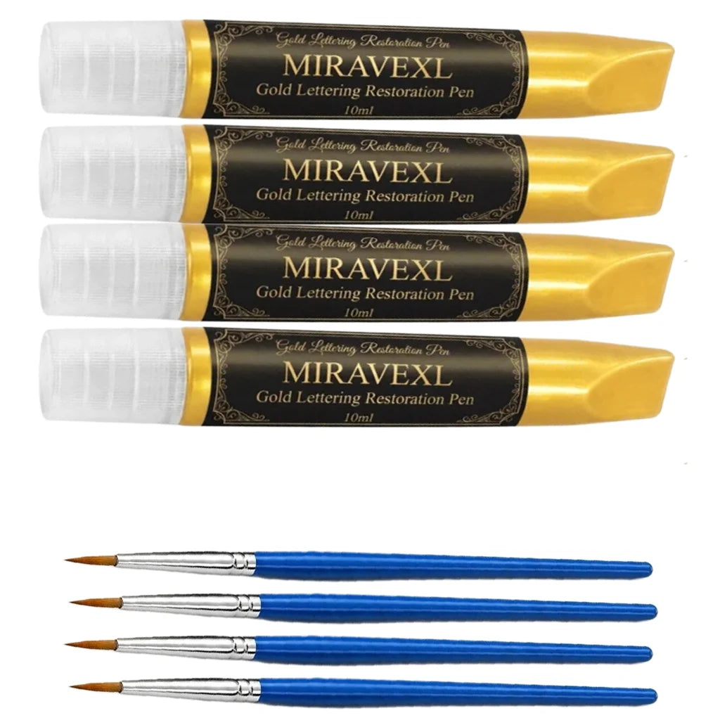 Headstone Paint Touch-Up Set - Professional Gold Ink Restoration Marker & Fine Brush For Memorial Engraving and Lettering Oasis Select 4sets