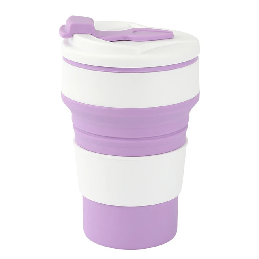 350ML Food-Grade Silicone Folding Cup, With Lid, Reusable Portable Coffee Cup, Hot Drink ,Suitable For Travel And Camping Oasis Select VIOLET