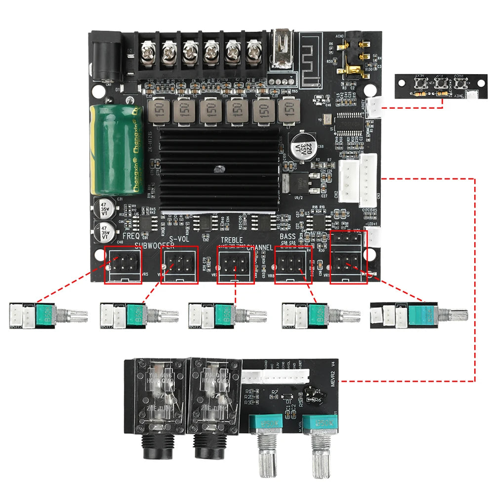 MT21S Bluetooth 2.1 Channel Audio Amplifier Board 50W*2+100W Audio Stereo Amplifier Board with Dual Mic Input Oasis Select
