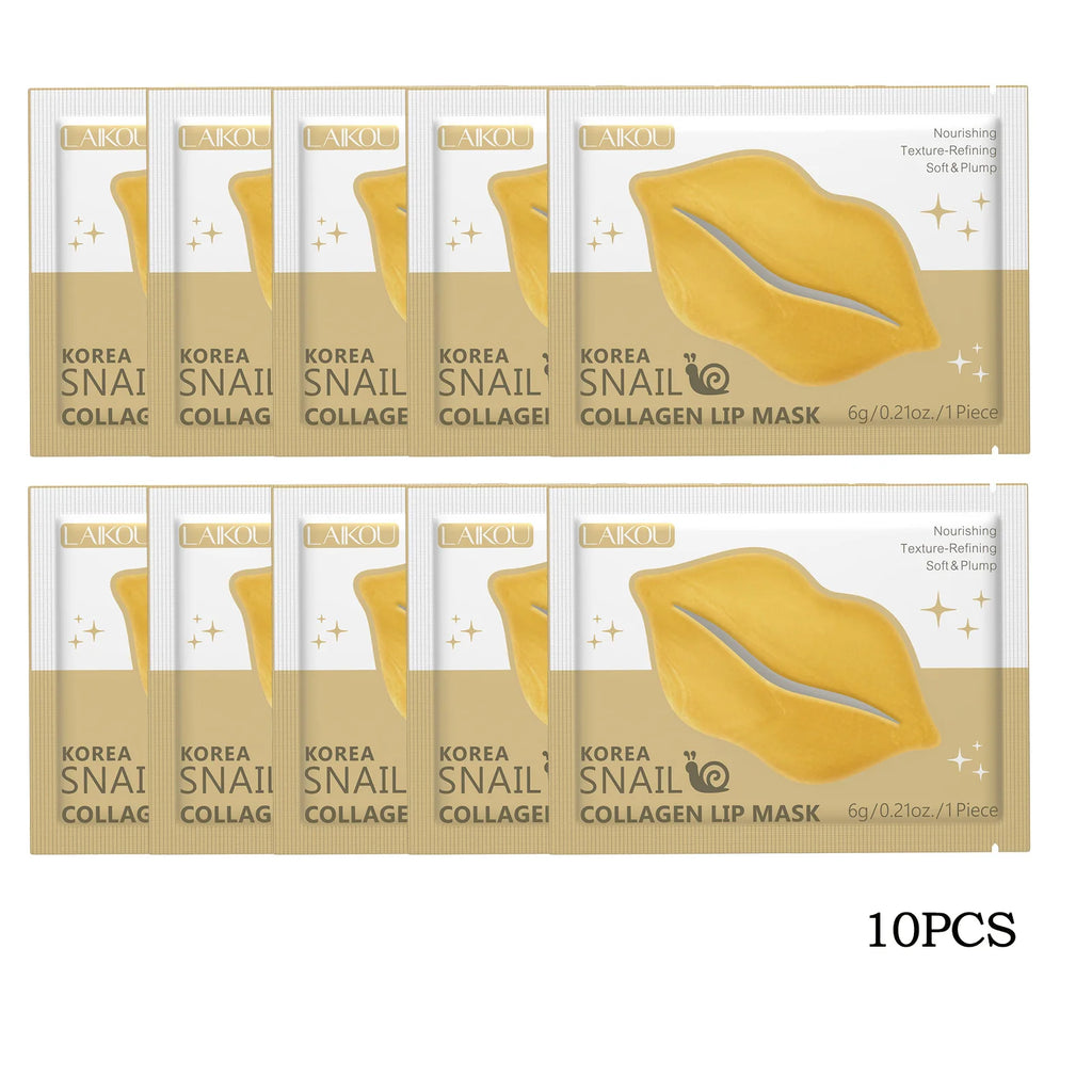 LAIKOU 5/10pcs Lip Mask Lip Care Moisturizing Hydrating Repair Lighten Lip Lines Gel Patch Lips Pad Patches Care Products Oasis Select Snail lip mask 10pcs