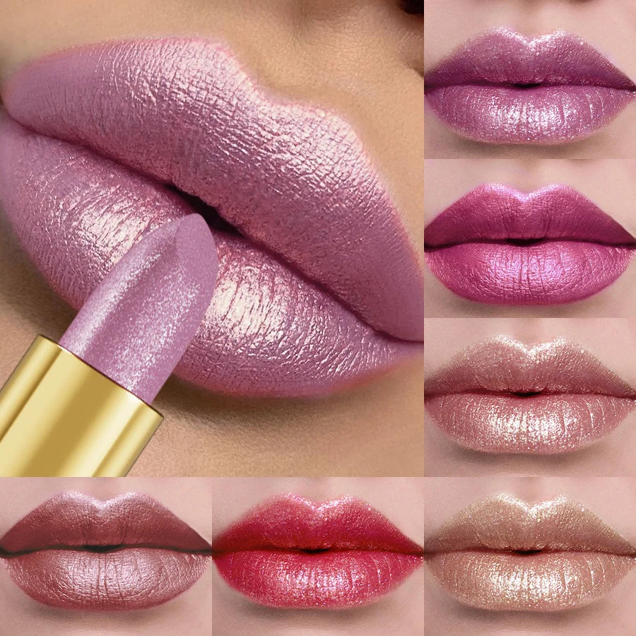 KAFURUX 16-Color Glitter Metallic Lipstick – Long-Lasting Matte