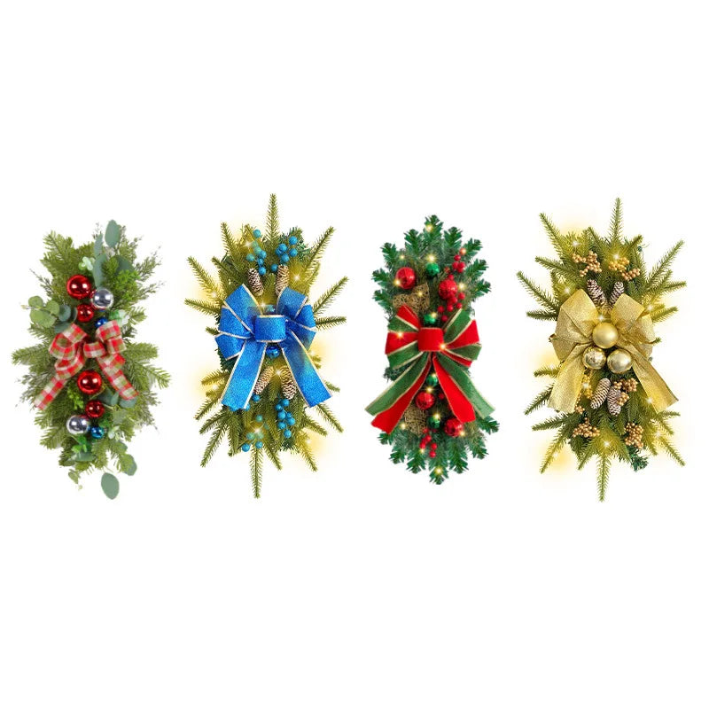 Christmas Wreath Bow Upside-down Tree Wreath Staircase Corridor Christmas Decoration Props Oasis Select