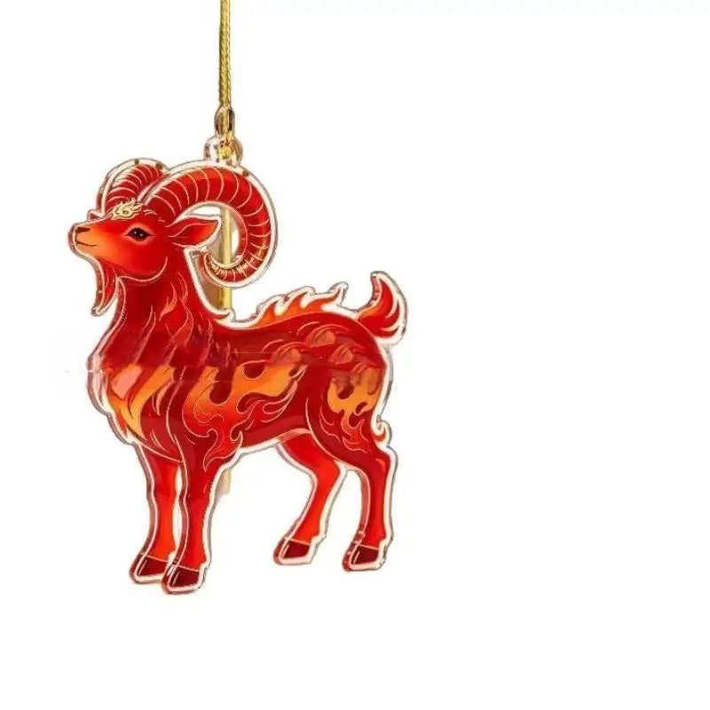 Acrylic Chinese Zodiac Goat Ornament – Red & Gold Lunar Decor