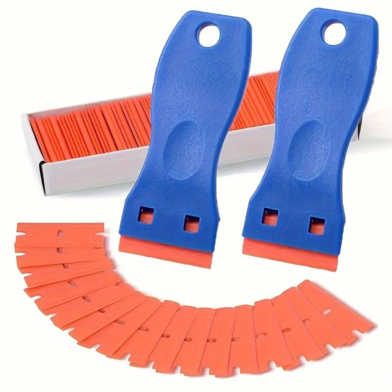 11Pcs Plastic Razor Blade Scrapers Glue Remover with 20Pcs Blades Car Glass Cleaning Razor Scraper for Removing Stickers Labels Oasis Select