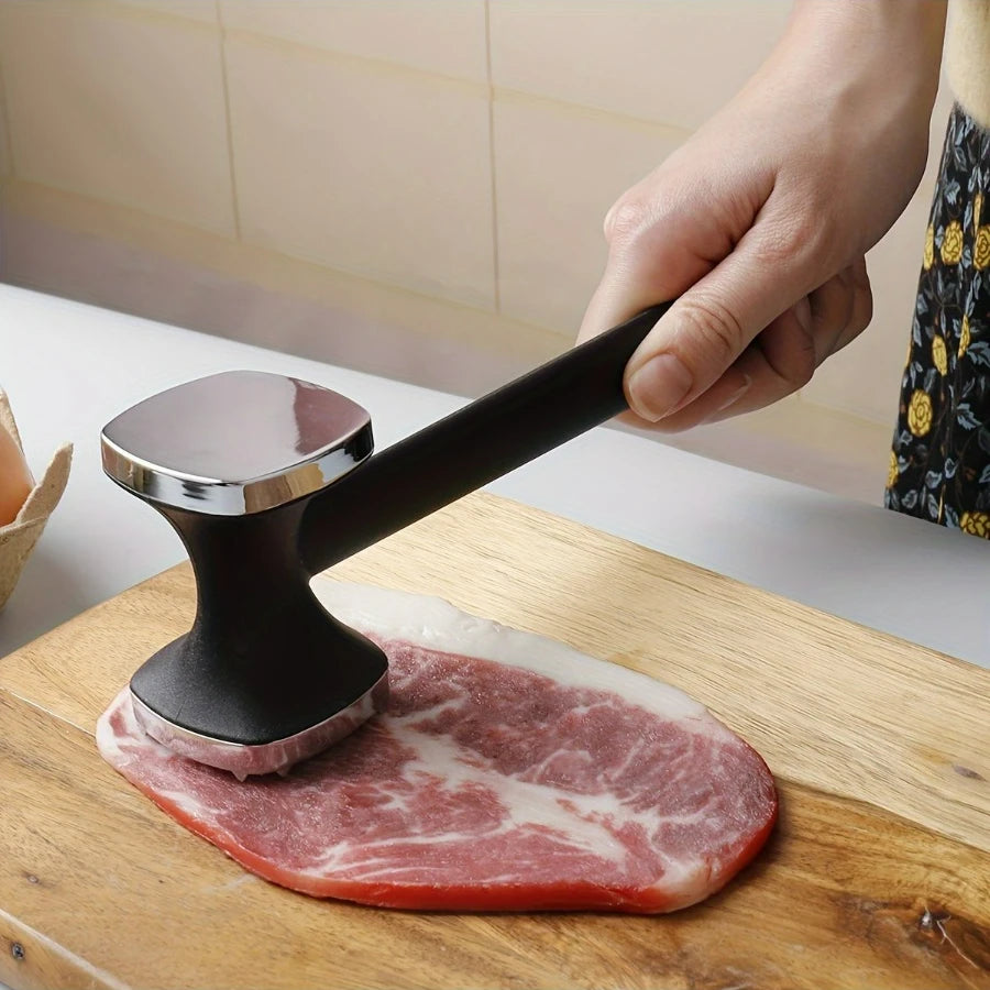 1pc Upgraded Version Heavy Duty Meat Tenderizer Hammer, Stainless Steel Kitchen Tool with Rubber Grip for Effortless Pounding Oasis Select black