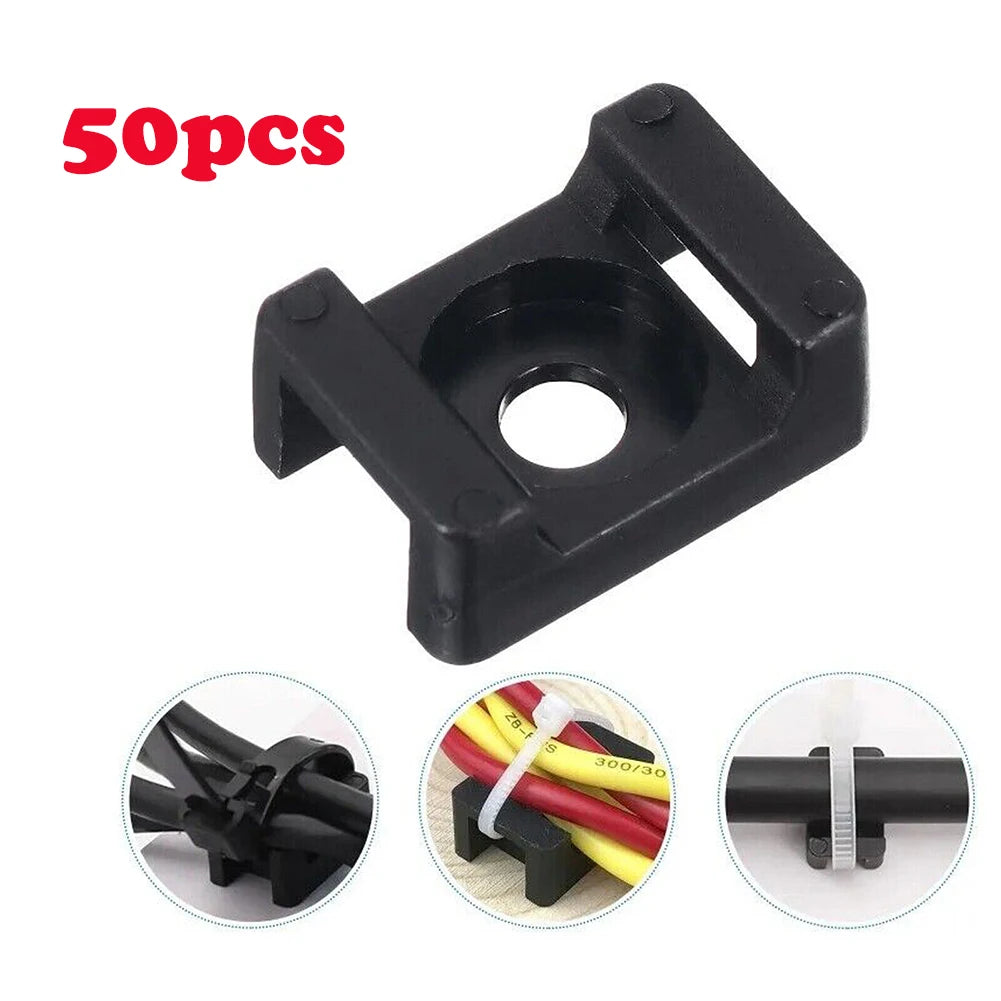 50pcs Cable Zip Ties Base Mount Screw Fixing Wire Holder Organizer Retardant Black 2Sizes Oasis Select