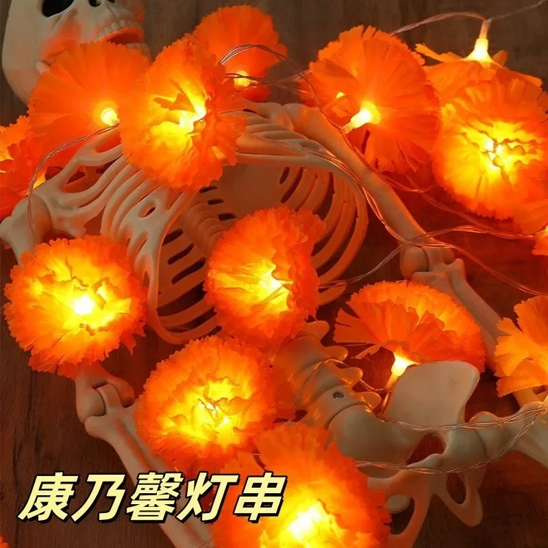 5 Ft LED Orange Marigold Garland Lights for Day of The Dead Halloween Diwali Christmas Party Home Decoration Oasis Select