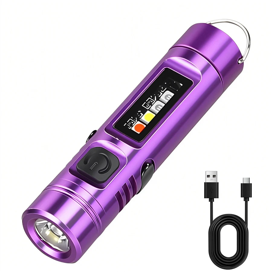Mini Keychain LED Flashlight Multi-function Camping Flash Torch TYPE-C Fast Charging IP66 Waterproof Fluorescent Magnetic Warnin Oasis Select Aluminum purple Built-in battery