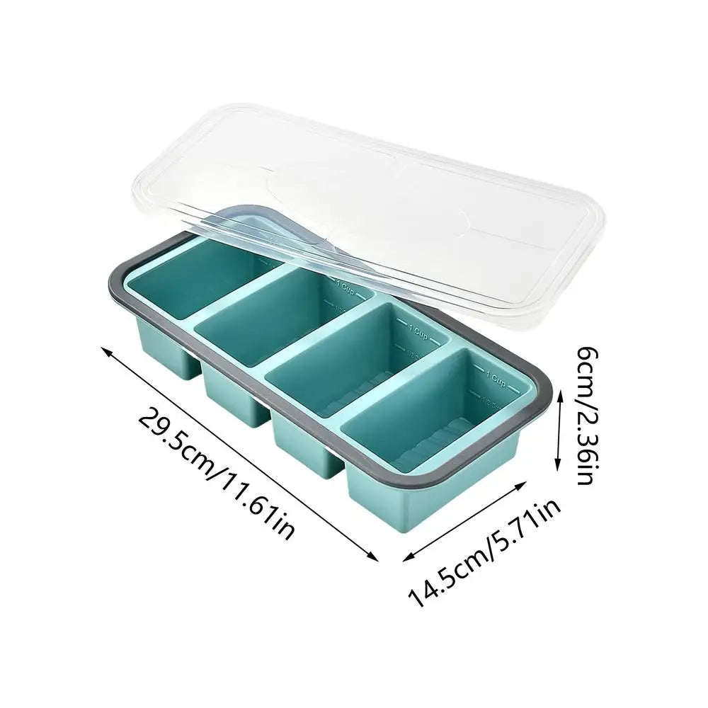 Silicone Freezer Tray Mold with Lid Storage Box Food Box Ice Cubes Tray Mold Storage Containers for Soup Broth Meal Prep Oasis Select Blue 4 grids