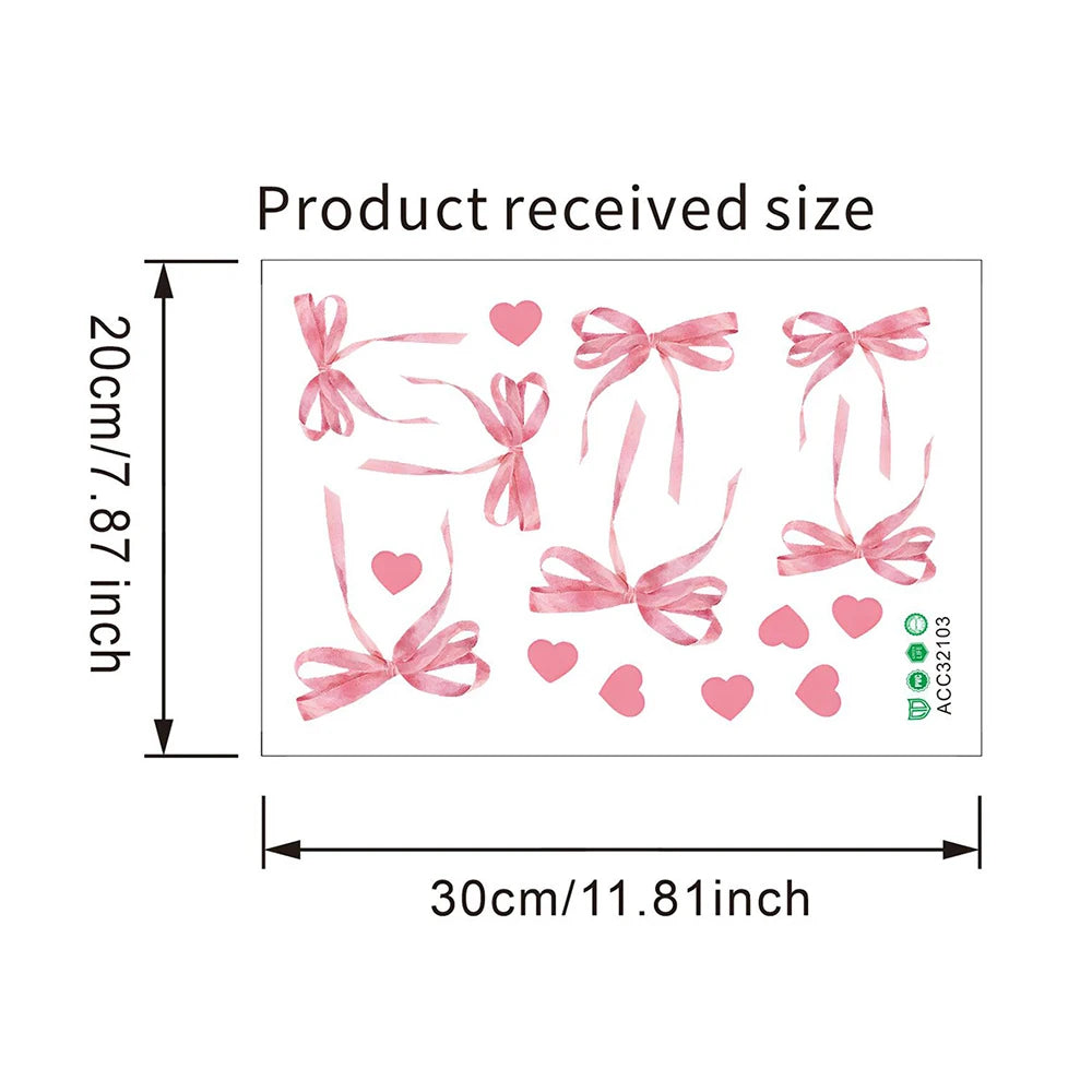 Cute Pink Bow Wall Stickers Boho Bowknot Bedroom Decorative Wall Stickers Love Heart Bow Fridge Stickers DIY Home Decoration Oasis Select