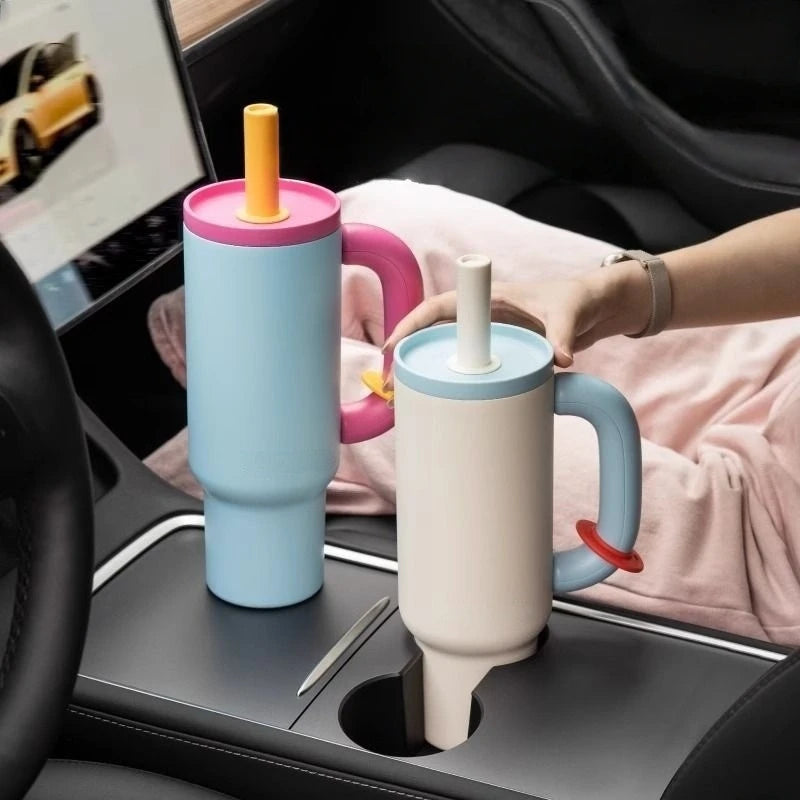 1050ml Insulated Mug with Handle and Straw Ice Cup Large Capacity Tumbler Stainless Steel Water Bottle Office Home Thermal Mug Oasis Select