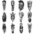 12pc Black & Grey Temporary Tattoos – Skull, Warrior & Animal