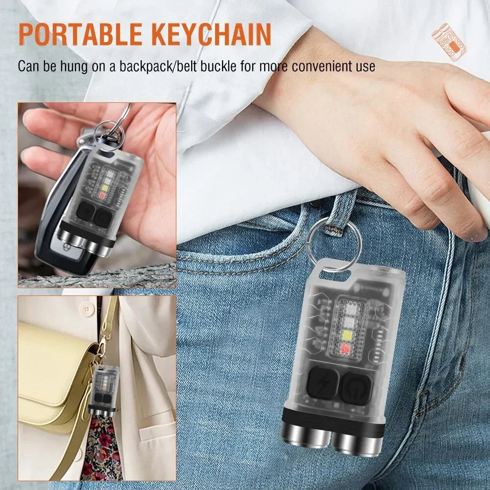 Mini Portable Key Light LED Flashlight TYPE C Rechargeable Camping Hiking Lantern High Power Luminous Flash Light Pocket Torch Oasis Select