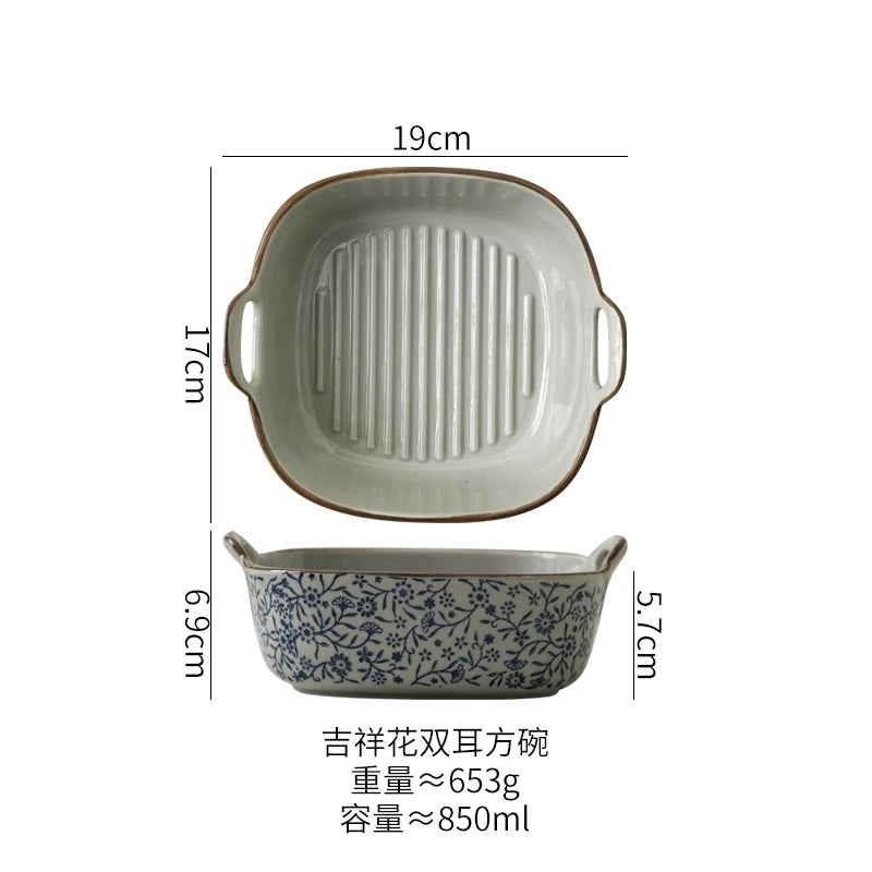 7-inch Ceramic Double Ear Baking Bowl Air Fryer Special Bowl Oven Vessel Square Baking Tray Ice Bowl Oasis Select 7in